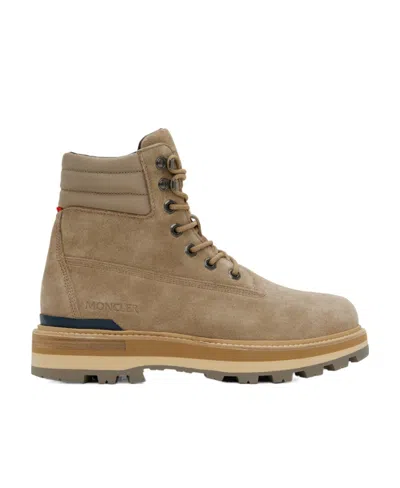 Moncler Logo Lace Up Boots In Brown