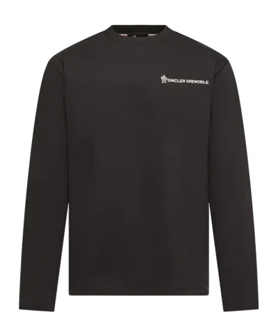 Moncler Logo Long Sleeve Cotton T-shirt In Black
