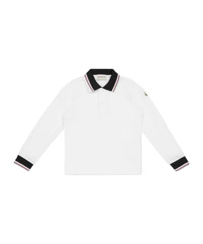 Moncler Kids' Logo Long Sleeve Polo Shirt In White