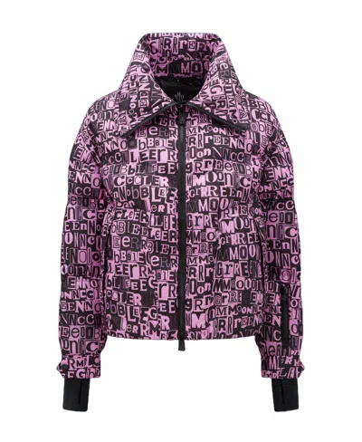 Moncler Logo Long-sleeved Down Jacket In Purple