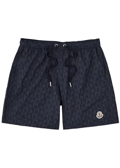 Moncler Logo Swim Trunks In Navy