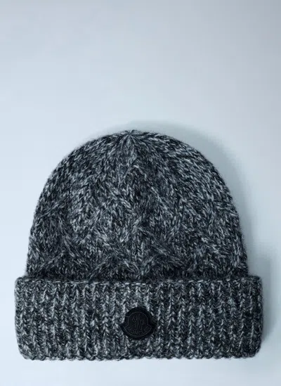 Moncler Logo Motif Beanie Hat In Gray