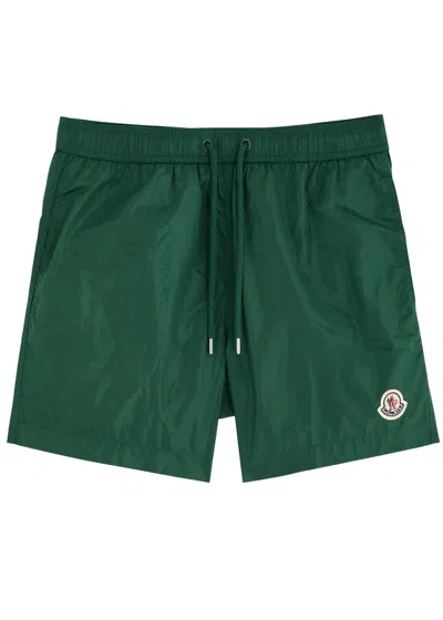 Moncler Logo Nylon Swim Shorts In Green