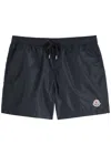 Moncler Logo Patch Drawstring Swim Shorts In Navy