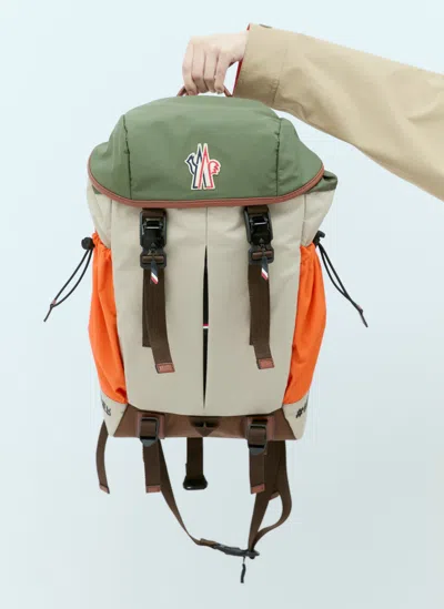 Moncler Logo Patch Backpack In Beige