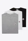 Moncler Set Of Three Cotton T-shirts With Logo Patch In Multi