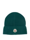 Moncler Mens Brand-patch Ribbed-knit Cotton Beanie Hat Green
