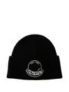 Moncler Black Wool Knit Logo Patch Beanie In Black