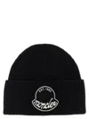 Moncler Black Wool Knit Logo Patch Beanie In Black