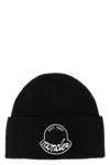 Moncler Black Wool Knit Logo Patch Beanie In Black
