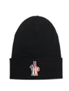 Moncler Grenoble Logo Patch Virgin Wool Beanie In Black