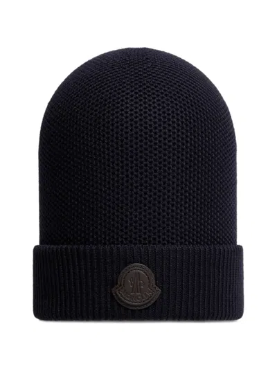 Moncler Logo Patch Beanie In Black