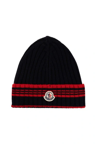 Moncler Logo Patch Beanie In Black
