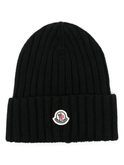 Moncler Virgin Wool Beanie In Black
