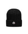 Moncler Ribbed Knit Wool Beanie Turn-up Brim In Black