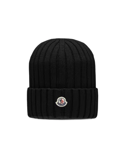 Moncler Logo-patch Beanie In Black