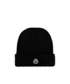 Moncler Logo Patch Beanie In Black