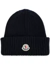 Moncler Logo Patch Beanie In Blue