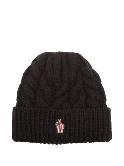 Moncler Logo-patch Beanie In Brown