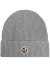 Moncler Logo-patch Beanie In Grey
