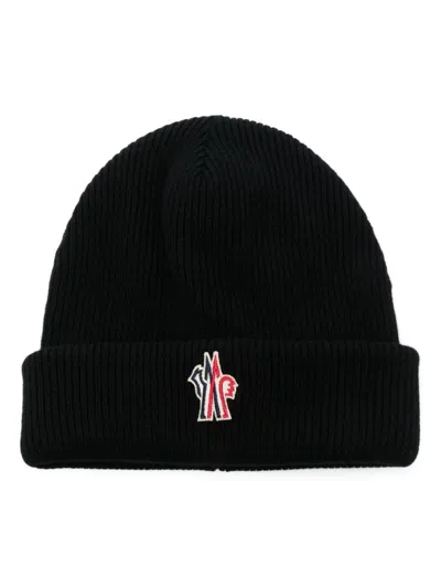 Moncler Ribbed Texture Hat Turn-up Brim In Black