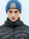 Moncler Logo Patch Beanie Hat In Blue