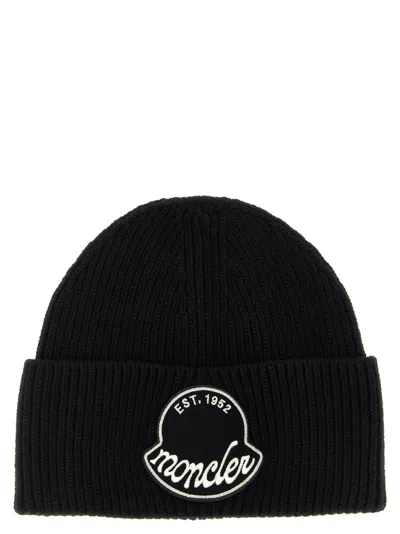 Moncler Logo Patch Beanie Hats Black
