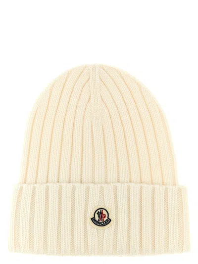 Moncler Logo Patch Beanie Hats White