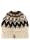 Moncler Beige Brown Geometric Pattern Beanie Hat In Multi