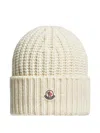 Moncler Ribbed Knit Beanie With Logo Detail In White
