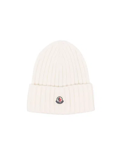 Moncler Logo Patch Beanie In White