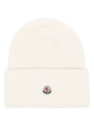 Moncler Wool Beanie Hat In White