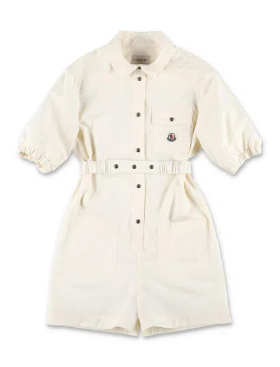 Moncler Kids' Logo Patch Belted Jumpsuit In Crema