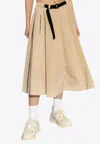 Moncler Logo Patch Belted Midi Skirt In Beige