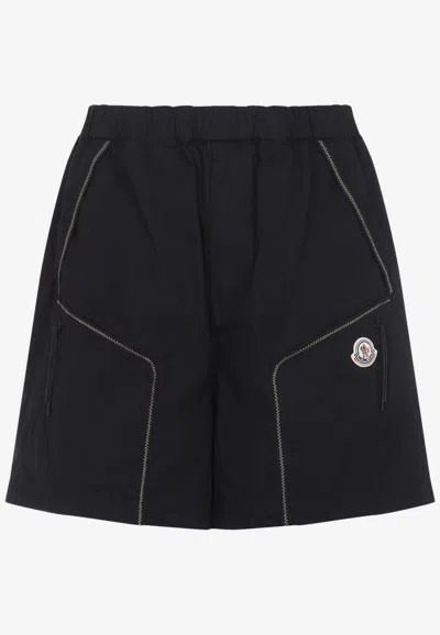 Moncler Logo Patch Bermuda Shorts In Black