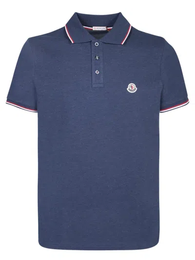 Moncler Logo Patch Blue Polo Shirt
