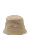 Moncler Bucket Hat With Embroidered Logo And Stitched Brim In Brown