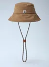 Moncler Logo Patch Drawstring Bucket Hat In Brown