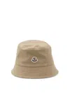 Moncler Bucket Hat With Embroidered Logo And Stitched Brim In Sand