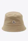 Moncler Bucket Hat With Embroidered Logo And Stitched Brim In Sand
