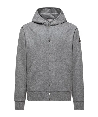 Moncler Wool Blend Zip-up Hoodie In Gray