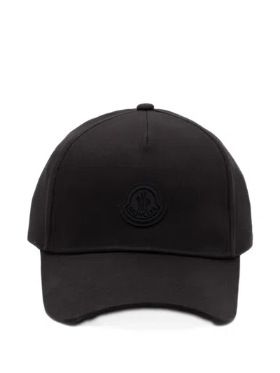 Moncler Logo Cotton Twill Baseball Cap In Black