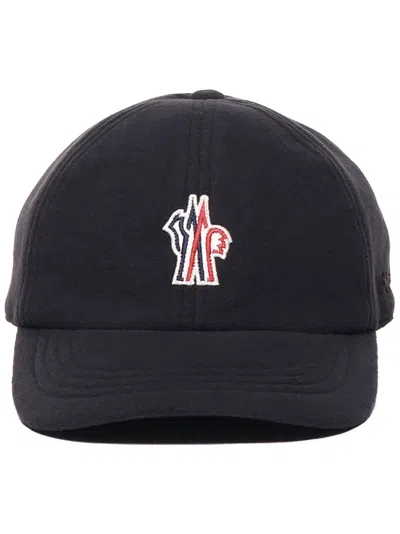 Moncler Grenoble Branded Cotton Baseball Cap In Black