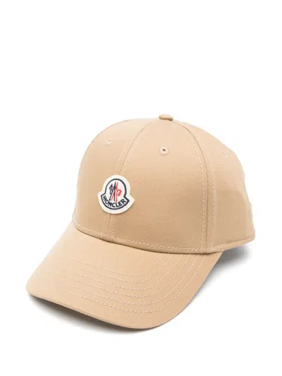 Moncler Mens Beige Logo-patch Cotton-twill Cap