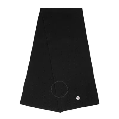 Moncler Logo-patch Cashmere Scarf In Black