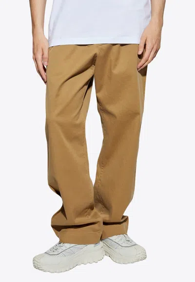 Moncler Logo Patch Chino Pants In Brown