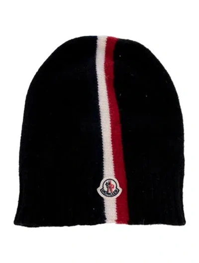 Pre-owned Moncler Logo Patch Colorblock Pattern Beanie In Black