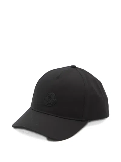 Moncler Black Baseball Cap With Logo Patch In Orange