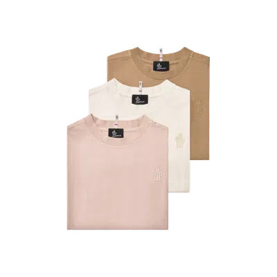 MONCLER MONCLER LOGO PATCH COTTON BLEND T-SHIRT (THREE PACK), WOMEN, MULTICOLOUR, SIZE: XS