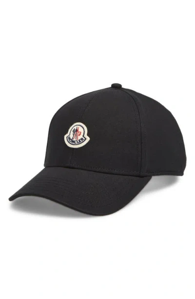 Moncler Logo Patch Cotton Gabardine Baseball Cap In Black